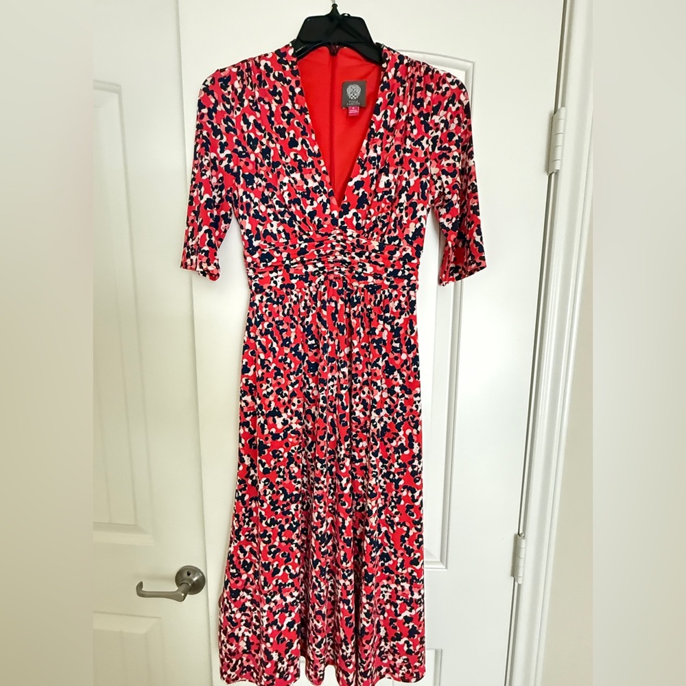 Vince Camuto Red and Black Long Sleeve Dress